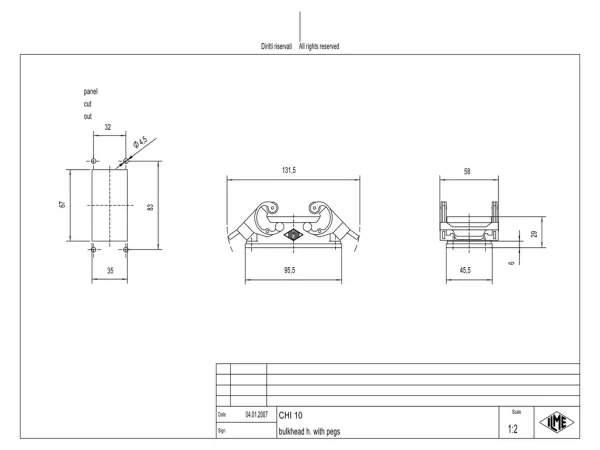 bulkhead mounting housing, size 57.27, C-TYPE alu, 2 levers