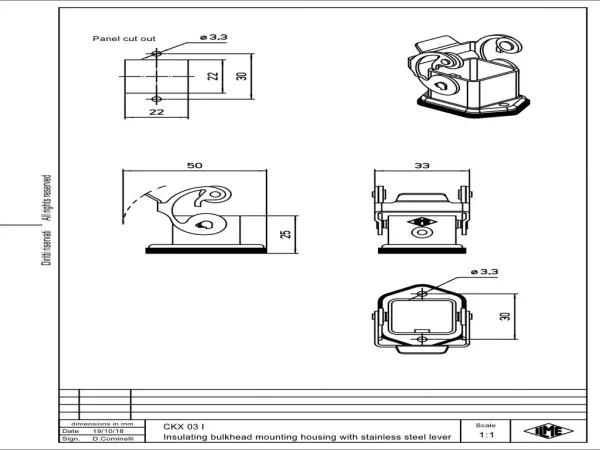 bulkhead mounting housing, size 21.21, CK plastic, 1 lever stainless steel