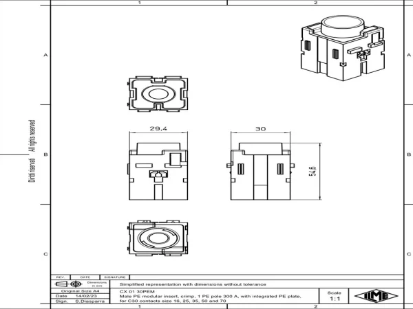 male insert, MIXO, 2MU, 1PE, crimp, 300A