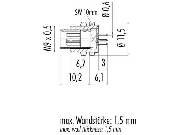 Male panel mount connector