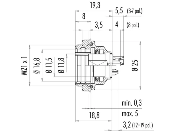 Female panel mount connector