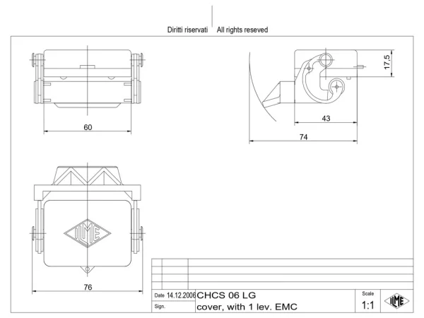 protection cover, size 44.27, EMC alu, 1 lever, gasket, loop