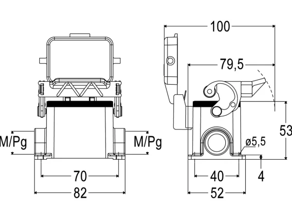 surface mounting housing, size 44.27, C-TYPE alu, 1 lever, 2xM20 side, cover metal