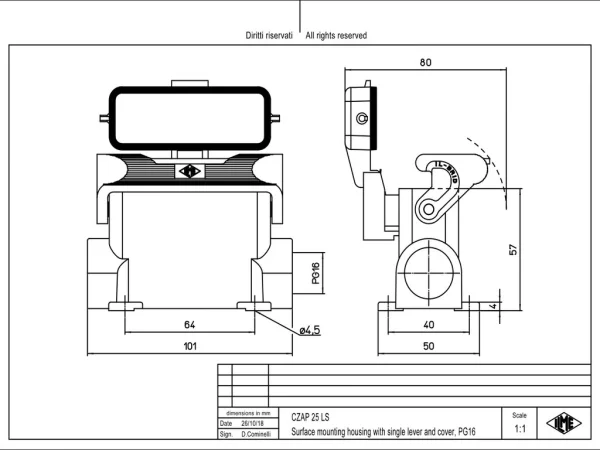 surface mounting housing, high, size 66.16, IL-BRID alu, 1 lever, 1xPG16 side, cov.