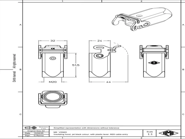 hood, size 21.21, CK plastic, 1 lever, 1xM20 top, black