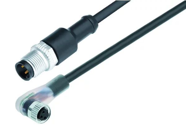 Male cable connector M12x1 - Female angled connector with LED PNP NOC M8x1