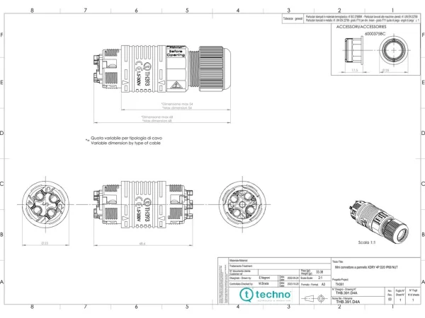Joint connector panel-mounted NC, Screw