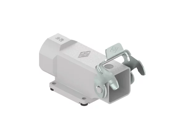 bulkhead mounting housing, angled, size 21.21, CKA zinc, 1 rigid lever steel, 1xM25 side