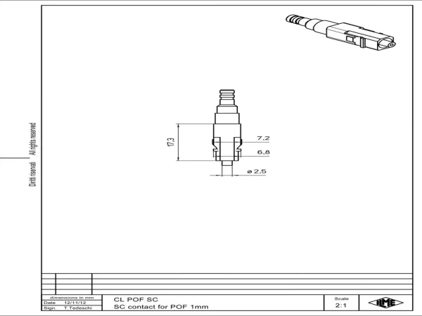 SC-contact, crimp, for polymer-optical-fibre POF 1,0mm