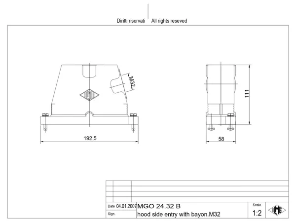 hood, size 104.27, IP68 alu, bayonet locking, 1xM32 side