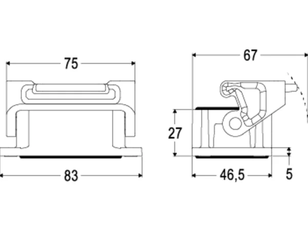 bulkhead mounting housing, size 44.27, T-TYPE /H plastic, 1 lever, PE-jumper