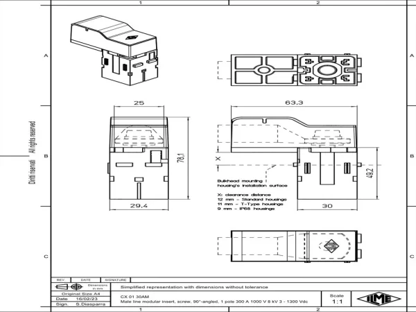 male insert, MIXO, 2MU, 1p, screw, 300A, 1000V