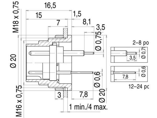 Male panel mount connector