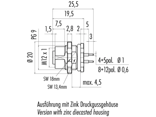 Female panel mount connector