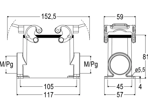 surface mounting housing, high, size 77.27, C-TYPE alu, 2 levers, 2xM32 side