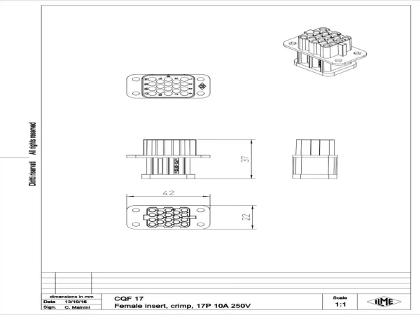 female insert, size 32.13, 17p+PE, crimp, 10A, 160V