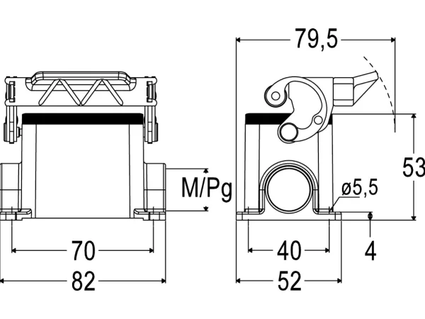 surface mounting housing, size 44.27, C-TYPE alu, 1 lever, 1xM20 side