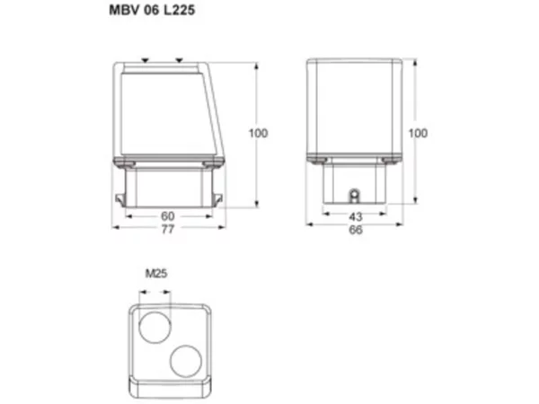 hood, size 44.27, BIG alu, 2 pegs, 2xM25 top, extended terminal compartment