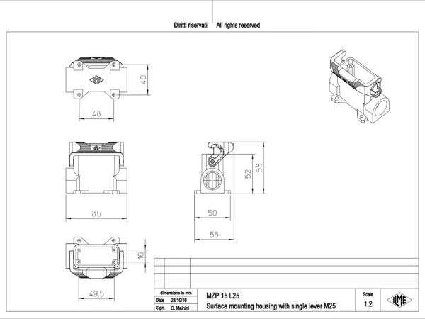 surface mounting housing, size 49.16, IL-BRID alu, 1 lever, 1xM25 side