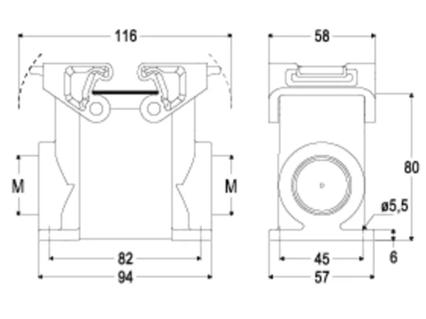 surface mounting housing, high, size 57.27, T-TYPE plastic, 2 levers, 1xM32 side, PE-jumper