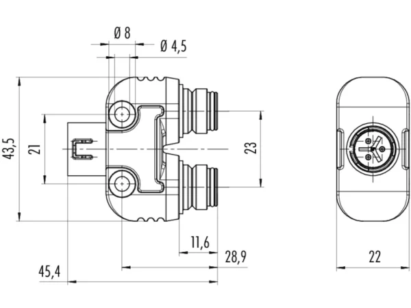 Snap-In IP67 double distributor box, 3 contacts