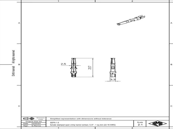 female contact, 0,37-1mm², silver, stamped crimp, 10A, series SD