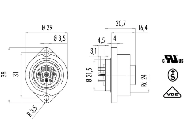 Female panel mount connector
