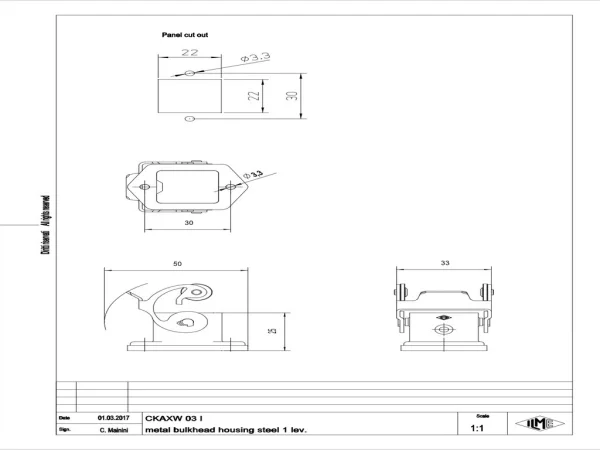 bulkhead mounting housing, size 21.21, W-TYPE zinc, 1 lever stainless steel
