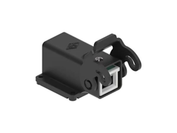 female RJ45 angled coupler, size 21.21, plastic, with 1 lever