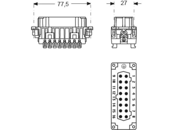 female insert, size 77.27, 16p+PE, SQUICH, 16A, 500V