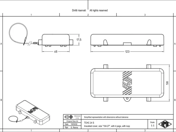 protection cover, size 104.27, T-type, 4 pegs, loop