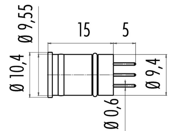 Male receptacle, without sealing hole