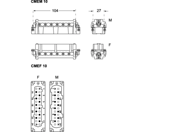 female insert, size 104.27, 10+2p+PE, screw, 16A, 830V