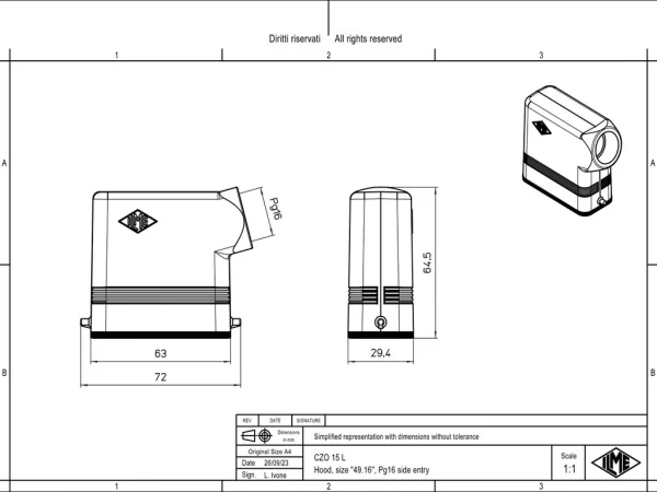 hood, size 49.16, IL-BRID alu, 2 pegs, 1xPG16 side