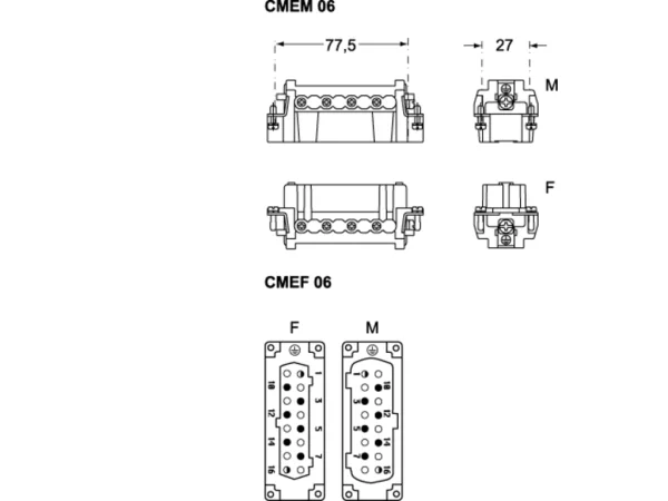 female insert, size 77.27, 6+2p+PE, screw, 16A, 830V