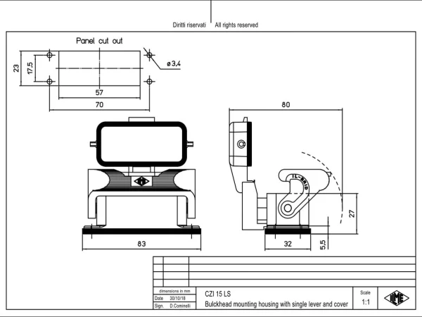 bulkhead mounting housing, size 49.16, IL-BRID alu, 1 lever, cover metal