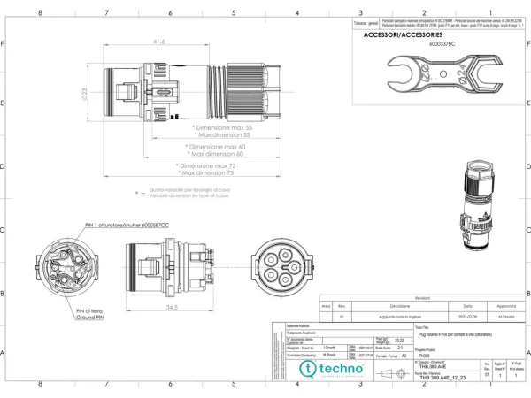 Mini Plug connector 4P screw D7-13.0
