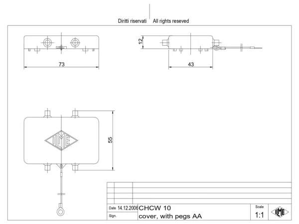 protection cover, size 57.27, W-type alu, 4 pegs, eyelet