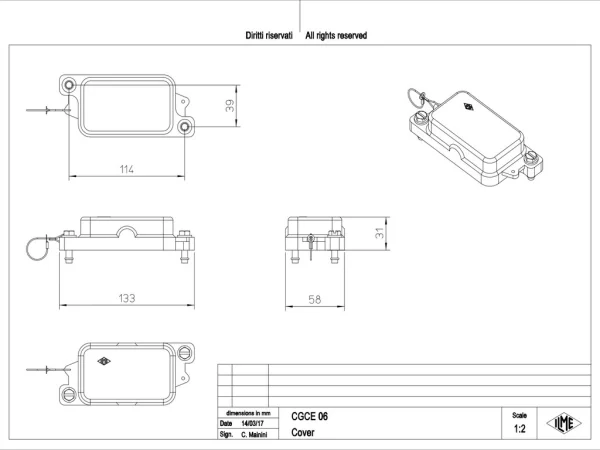 protection cover, size 44.27, IP68 E-Xtreme, screw locking