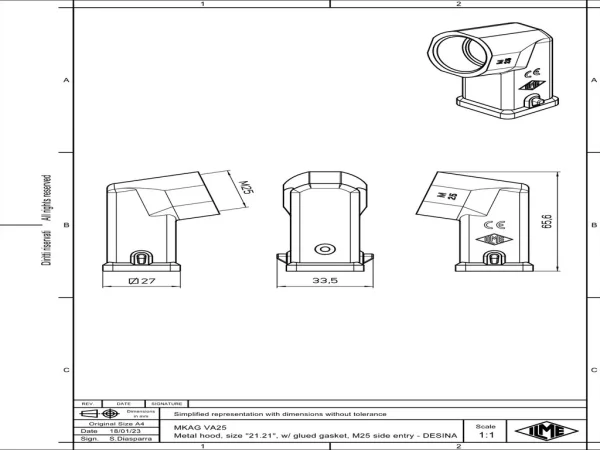 hood, size 21.21, CKA zinc, 2 pegs, 1xM25 side