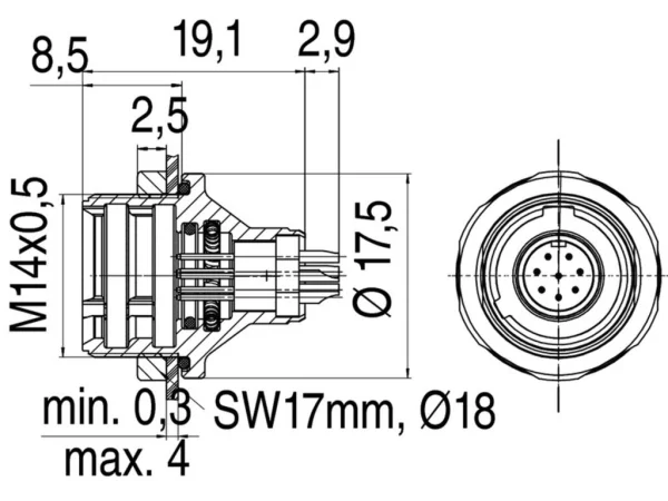 Male panel mount connector