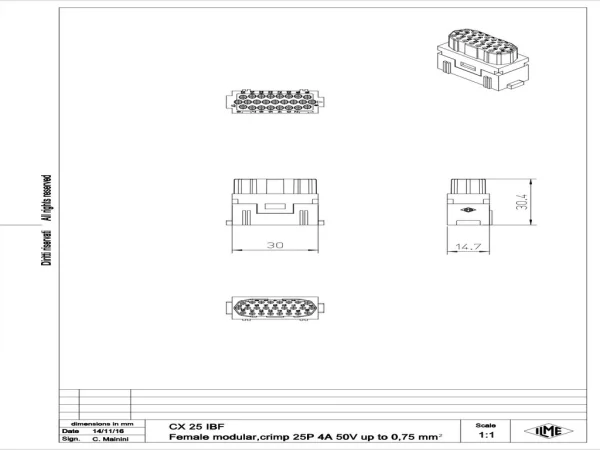female insert, MIXO, 1MU, 25p, crimp, 4A, 50V, for CIFA/D 0.3-0.7