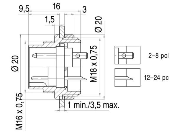 Male panel mount connector