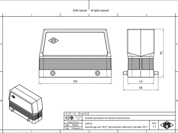 hood, size 104.27, 180 °C alu, 4 pegs