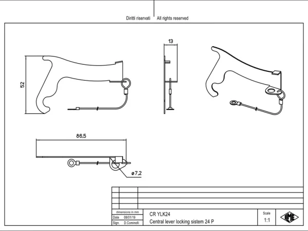 locking device, for housings size 104.27 with central lever, with eyelet