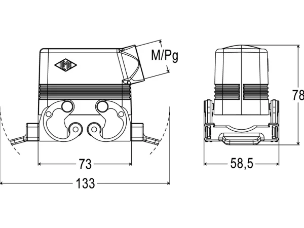 hood, size 57.27, C-TYPE alu, 2 levers, 1xM25 side