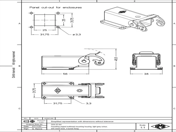 bulkhead mounting housing, angled, size 21.21, CK plastic, 1 lever