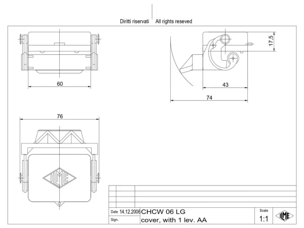 protection cover, size 44.27, W-type alu, 1 lever, loop