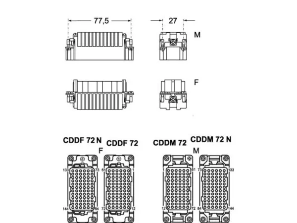 male insert, 72p+PE, crimp, 10A, 250V, for size 77.62 no.73-144