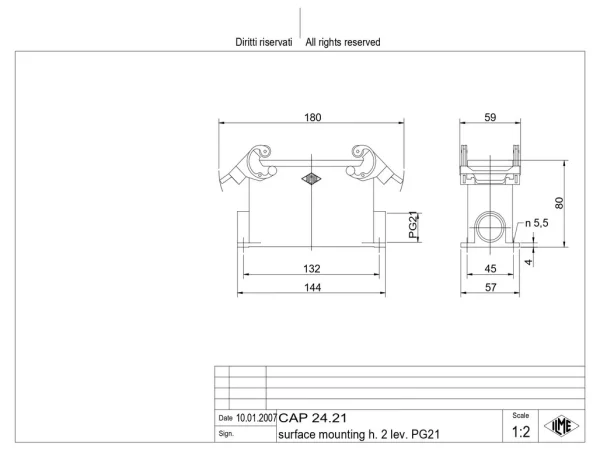 surface mounting housing, high, size 104.27, C-TYPE alu, 2 levers, 1xPG21 side